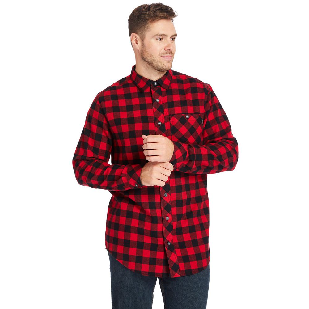 Timberland Mens Shirts PRO® Woodfort Mid-Weight Flex Flannel Work - Black/Red - India OX0217356